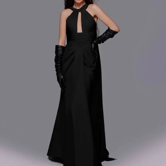 NWT! Fouad Sarkis 2751 Black Grecian Evening gown prom dress formal size 8 - Picture 1 of 3